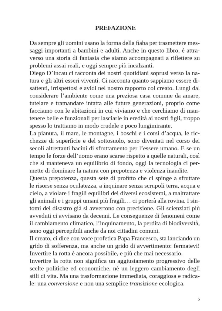 Prima pagina di prefazione scritta da Don Luigi Ciotti nel libro di Tita dal Casel "Andata in Tasso e ritorno con l'Ape"
