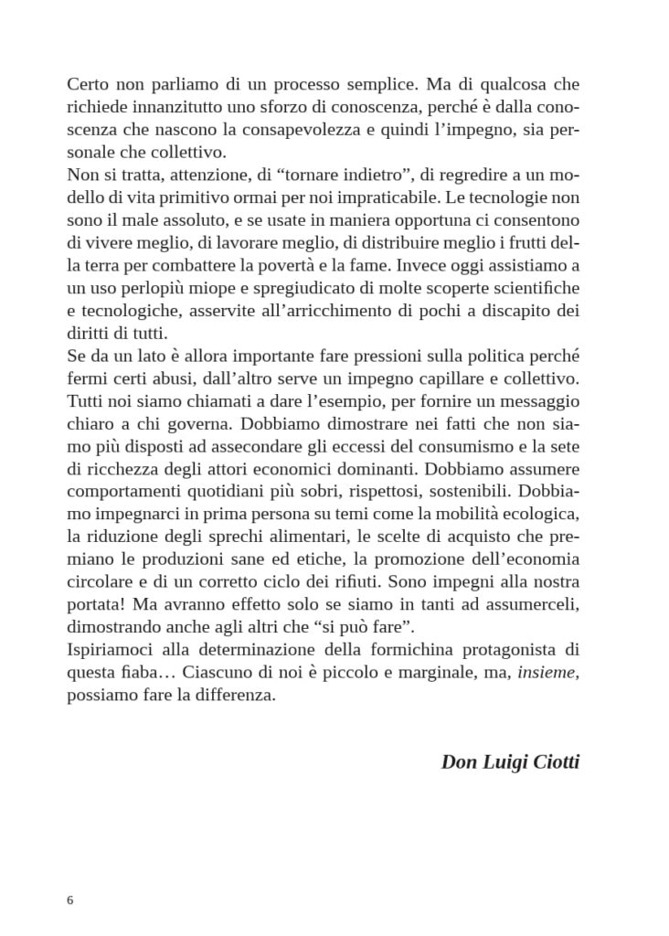 Sconda pagina di prefazione scritta da Don Luigi Ciotti nel libro di Tita dal Casel "Andata in Tasso e ritorno con l'Ape"
